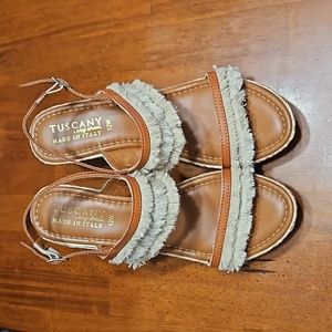 Tuscany fringe wedge sandals